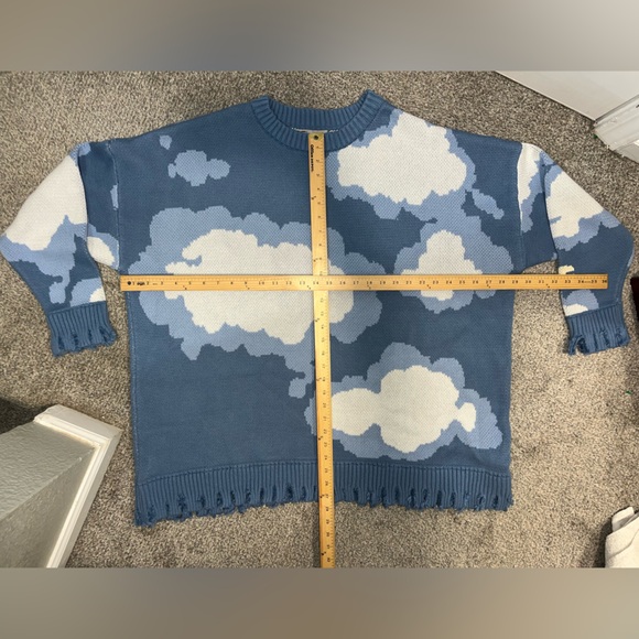 Harsh and Cruel Blue Sky Clouds Ripped Knitted Sweater Size Large - Picture 6 of 13